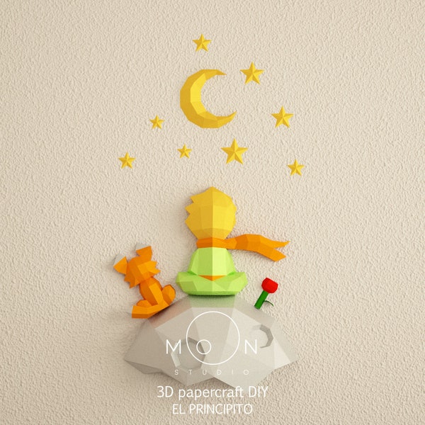 Le Petit Prince, DIY, Papercraft, PDF, Svg, Dxf, Low Poly, Modèle 3D, Artisanat, Papier, Film, Décoration de chambre, Décoration murale