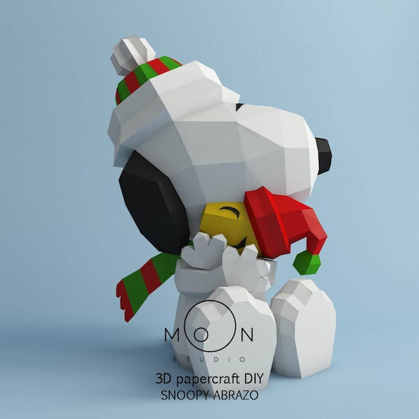 Snoopy hug, DIY, Papercraft, pdf, svg, dxf, Low Poly, 3D model, Craft, Cricut, maker, Merry Christmas, December, New Year,