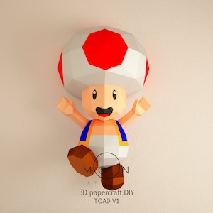 Toad v1, Wall Papercraft PDF, Dxf, Cameo, Svg, DIY, Low Poly Paper, Papercraft 3D, Wall Decor, Nes, Snes, Videogames.