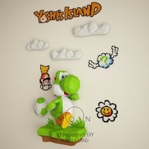 Yoshi Island, DIY, Papercraft, PDF, Svg, Dxf, Low Poly, 3D-Modell, Handwerk, Papier, Retro-Spiel, GBA, Nes, Snes, Gbc, Raumdekoration, Wanddekoration