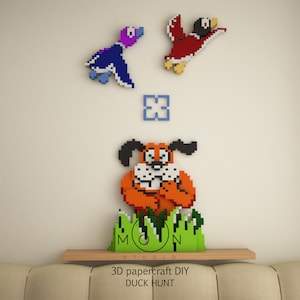 Caça ao Pato, DIY, Papercraft, PDF, Svg, Dxf, Low Poly, modelo 3D, Artesanato, Papel, Nes, Jogo Retro, Decoração de Quarto, Decoração de Parede