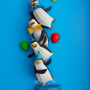 The penguins of Madagascar, DIY, Papercraft, PDF, Low Poly, 3D model, Paper, TV, Movie, Cinema, Wall Decor.