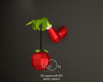 Grinch Hand, DIY, Papercraft, PDF, Svg, Dxf, Low Poly, 3D model, Craft, Cricut, maker, Merry Christmas, December, New Year, Wall Decor