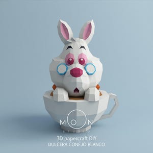 Sweet White Rabbit, DIY, Papercraft, PDF, Svg, Dxf, Low Poly, Cricut, Maker, Cameo, Paper, Sweets, Candy, Wonderland, Moon Studio