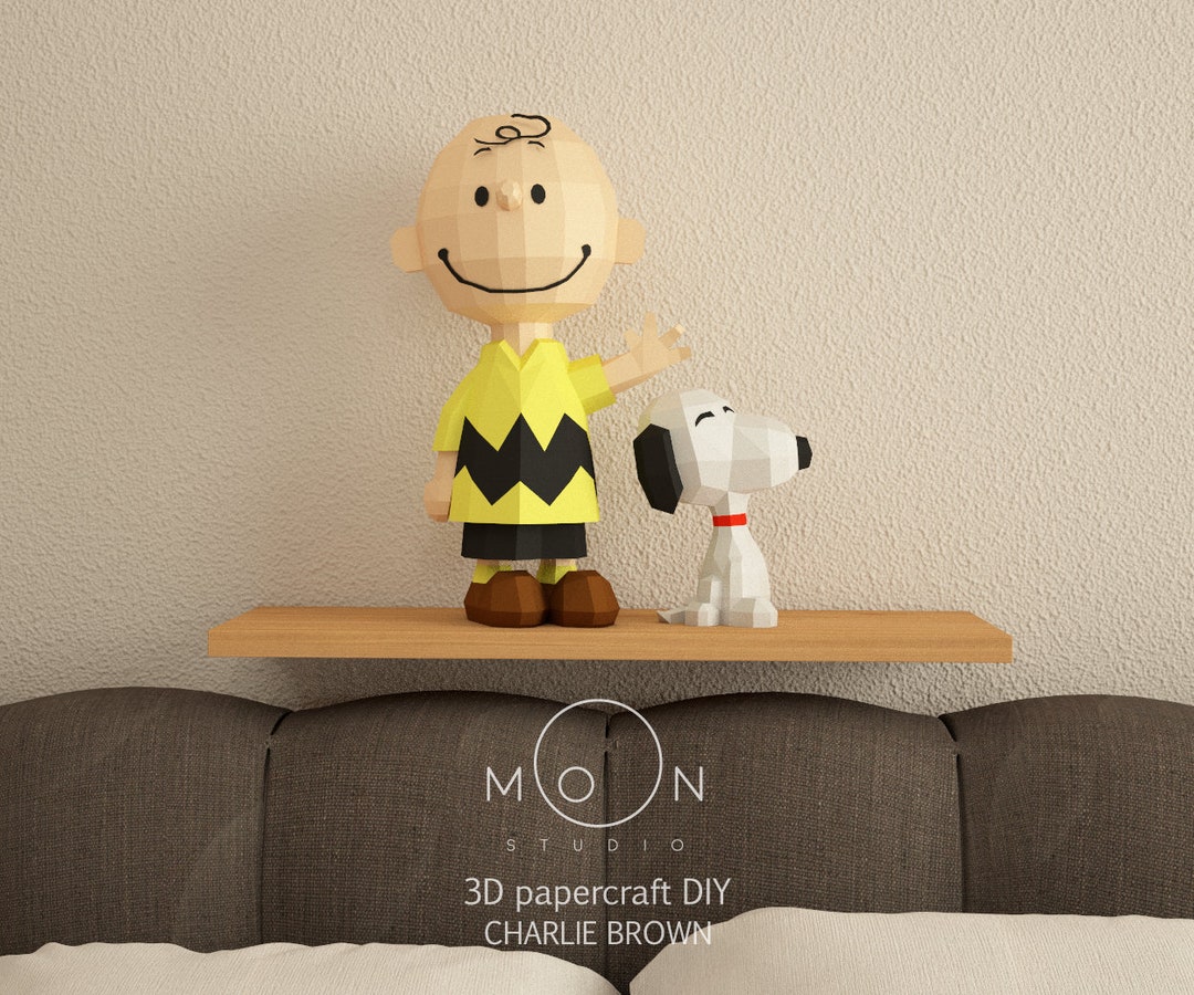 SNOOPY - ふっさん Determined papier-mâché チャーリー Charlie Brown, DIY, Papercraft, PDF, Svg, Dxf, Low Poly