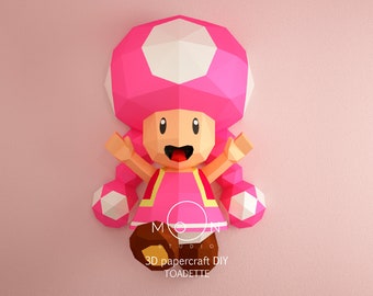 Toadette, DIY, Papercraft, PDF, Svg, Dxf, Low Poly, 3D model, Craft, Paper, M4r10, Retro Game, Nes, Snes, GBA, Room Decor, Wall Decor