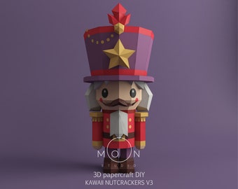 Kawaii Nutcrackers v3, DIY, Papercraft, PDF, Svg, Dxf, Low Poly, 3D model, Craft, Paper, Merry Christmas, December, New Year, Room Decor