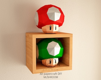 Mushroom, DIY, Papercraft, PDF, Svg, Dxf, Low Poly, 3D model, Craft, Paper, M4r10, Retro Game, Nes, Snes, GBA, Gb, Room Decor