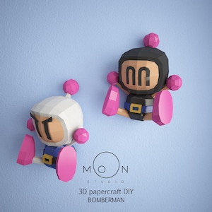Bomberman, Retro Games, Nes, Snes, Wall Papercraft PDF, Dxf, Cameo, Svg, DIY Low Poly Paper, Papercraft 3D, Room, Wall Decor.