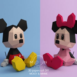 Mickey & Minnie Papercraft PDF, SVG, dxf Vorlage für Kinderzimmer, Dekor, DIY, Dekoration zum Geburtstag, Low-Poly-Papier, Papierhandwerk