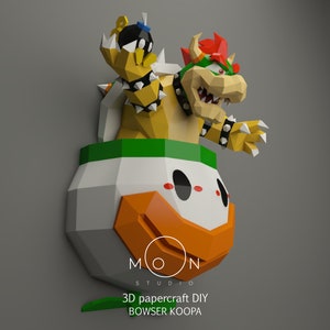 Bowser Koopa, Wall Papercraft PDF, Dxf, Cameo, Svg, DIY, Low Poly Paper, Papercraft 3D, Room, Wall Decor.