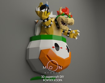 Bowser Koopa, Wall Papercraft PDF, Dxf, Cameo, Svg, DIY, Low Poly Paper, Papercraft 3D, Kamer, Wanddecoratie.