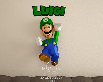 Luigi, DIY, Papercraft, PDF, Svg, Dxf, Low Poly, 3D model, Craft, Paper, M4r10, Retro Game, Nes, Snes, GBA, Gb