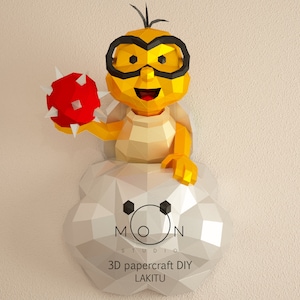 Lakitu, DIY, Papercraft, PDF, Svg, Dxf, Low Poly, 3D model, Craft, Paper, M4r10, Retro Game, Nes, Snes, GBA, Gb, Room Decor, Wall Decor