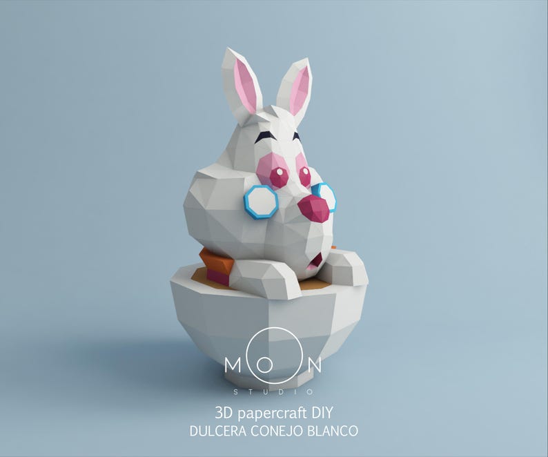 Whit Rabbit Craft Sweet White Rabbit, DIY, Papercraft, PDF, Svg, Dxf, Low Poly, Cricut ...