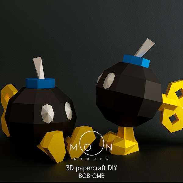 Bob-omb, DIY, Papercraft, PDF, Svg, Dxf, Low Poly, 3D model, Craft, Paper, M4r10, Retro Game, Nes, Snes, GBA, Gb, Room Decor