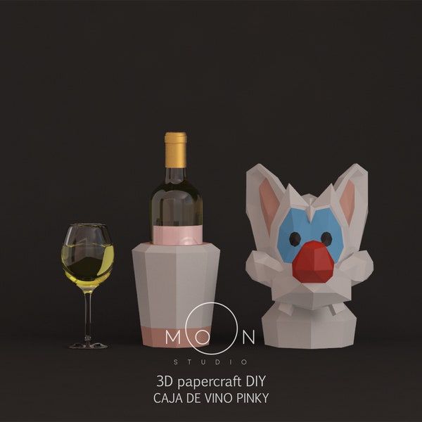 Pinky Wine Box, Papercarft, PDF Templates, DIY 3D Model, Low Poly, Pepakura,Craft, Manualidades, Pinky, Brain, Warner Bros, Animation.