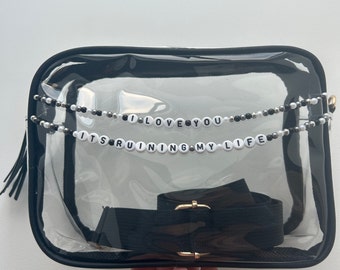 PERSONALISED BLACK Eras Tour Friendship Bracelet Bag Crossbody Shoulder Bag for Swifites Taylor Swift Stadium Concert Bag