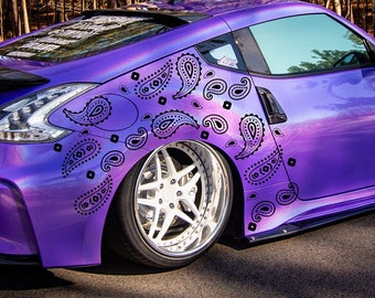 Lámina de 12 x 24 con diseño de bandana paisley JDM - Calcomanía holográfica para coche con efecto mancha de aceite, perlado y purpurina