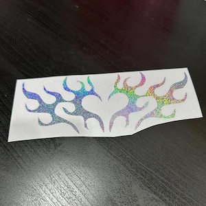 Calcomanía holográfica para coche con forma de corazón en llamas, estilo JDM Y2K para espejo retrovisor