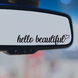 Hello Beautiful / Objecten in spiegel / Achteruitkijkspiegel / Holografisch, olievlek, parel, glitter autosticker sticker