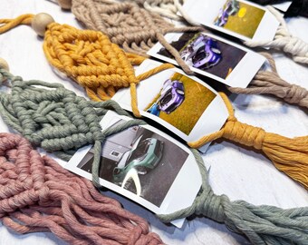 Macrame Photo Car Charm: Boho Instax Mini Polaroid Holder