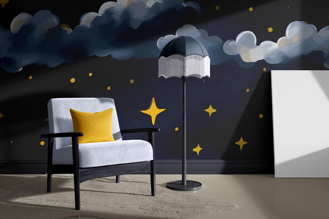 Wallpaper Peel and Stick Blue Yellow Starry Night Sky Stars Dark ...