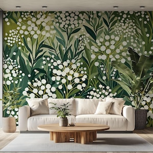 Peel and Stick Wallpaper Dark Green Wallpaper Boho Wallpaper Nature Wallpaper Bold Wallpaper Abstract Wallpaper Green Nature Wall Mural 343
