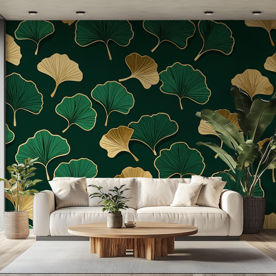 Wallpaper Peel and Stick Botanical Green Yellow Brown Vibrant Floral ...