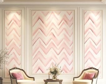 Pink Chevron Wallpaper, Pastel Geometric Wallpaper, Soft Modern Nursery Decor 35
