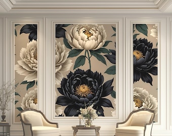 Bold Floral Wallpaper, Large Peony Botanical Mural, Peel and Stick Vinyl Wall Decor 264