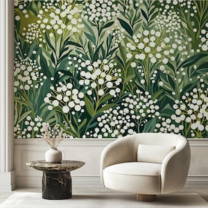Dark Green Botanical Wallpaper - Bold Nature Inspired Floral Wall Mural 343