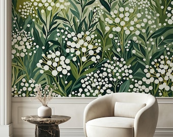 Dark Green Botanical Wallpaper - Bold Nature Inspired Floral Wall Mural 343
