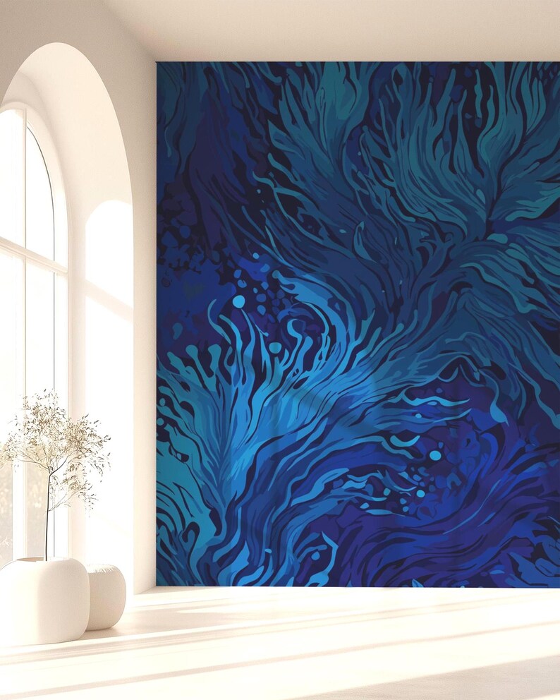 Wallpaper Peel and Stick Blue Underwater Modern Abstract Boho Funky ...