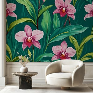Tropical Wallpaper Dark Green Wallpaper Funky Wallpaper Fun Wallpaper Bold Wallpaper Large Flower Wallpaper Whimsical Wallpaper Boho 300