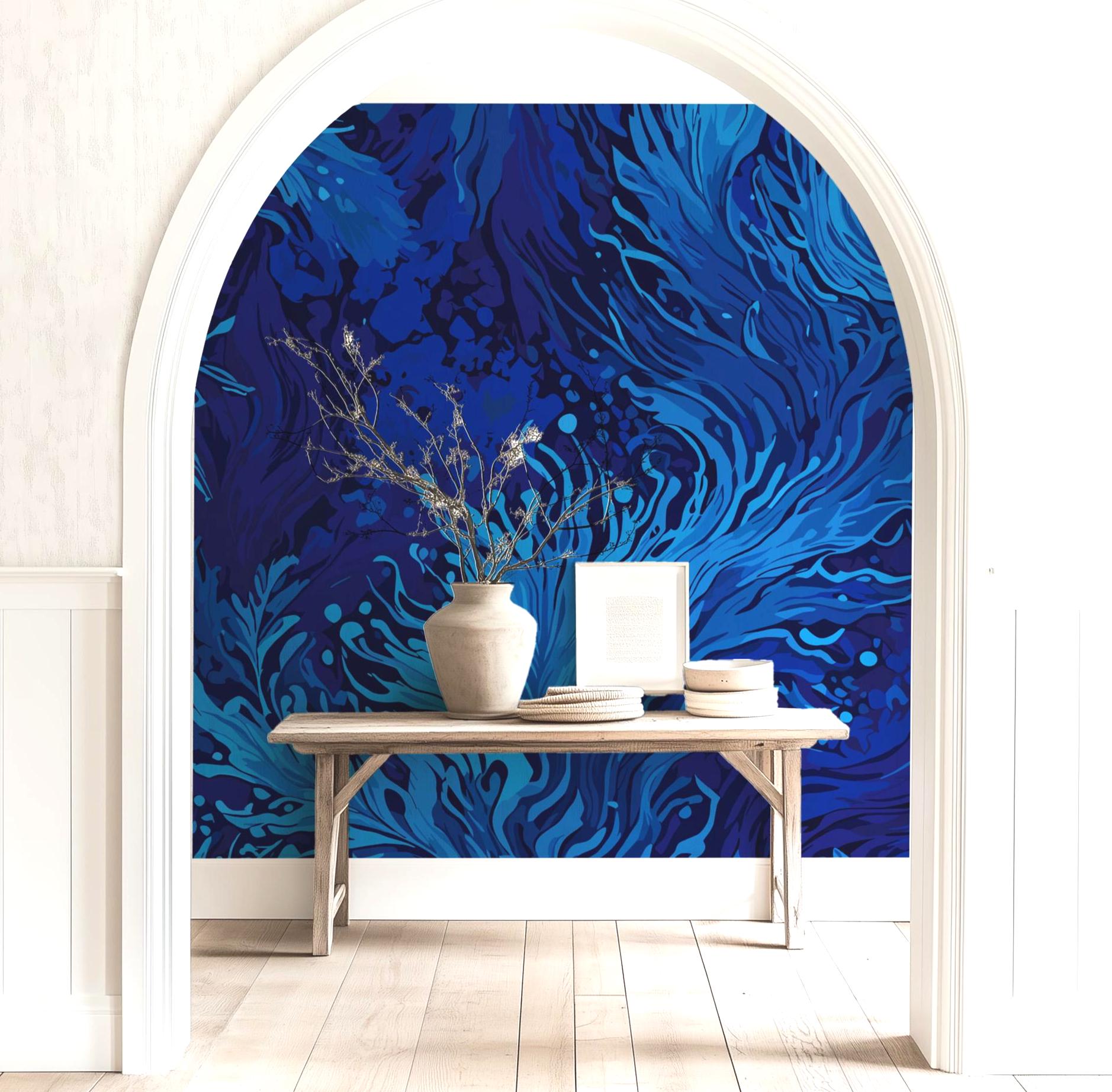 Wallpaper Peel and Stick Blue Underwater Modern Abstract Boho Funky ...