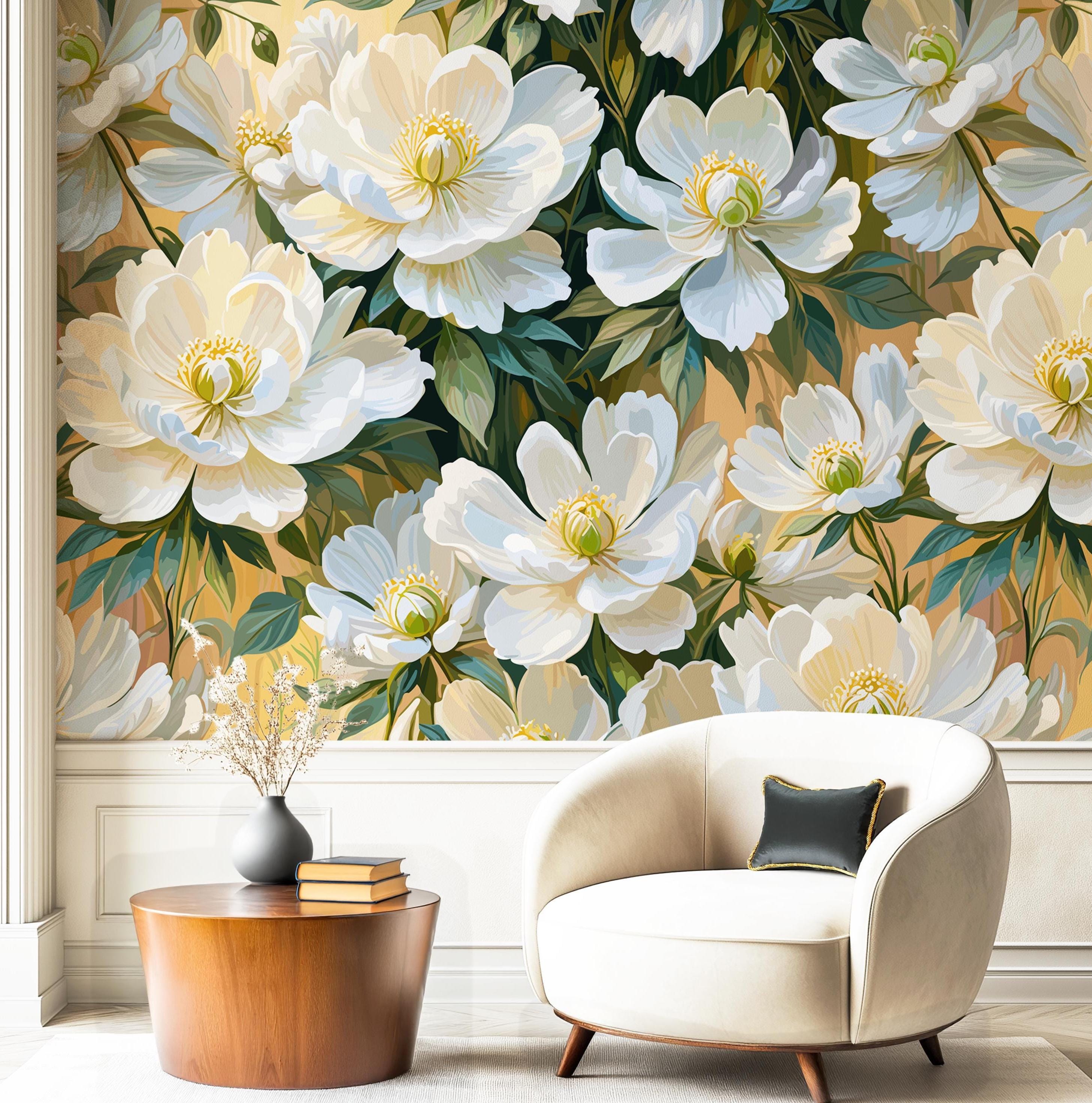 Cream Floral Wallpaper, English Cottage Botanical, Elegant Vintage Wall ...