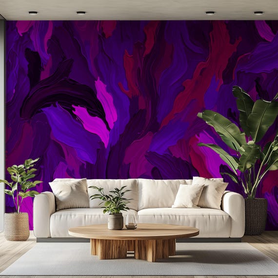 Funky Wallpaper Purple Wallpaper Boho Wallpaper Unique Wallpaper Bold Wallpaper Abstract Wallpaper Modern Wallpaper Wall Mural 320