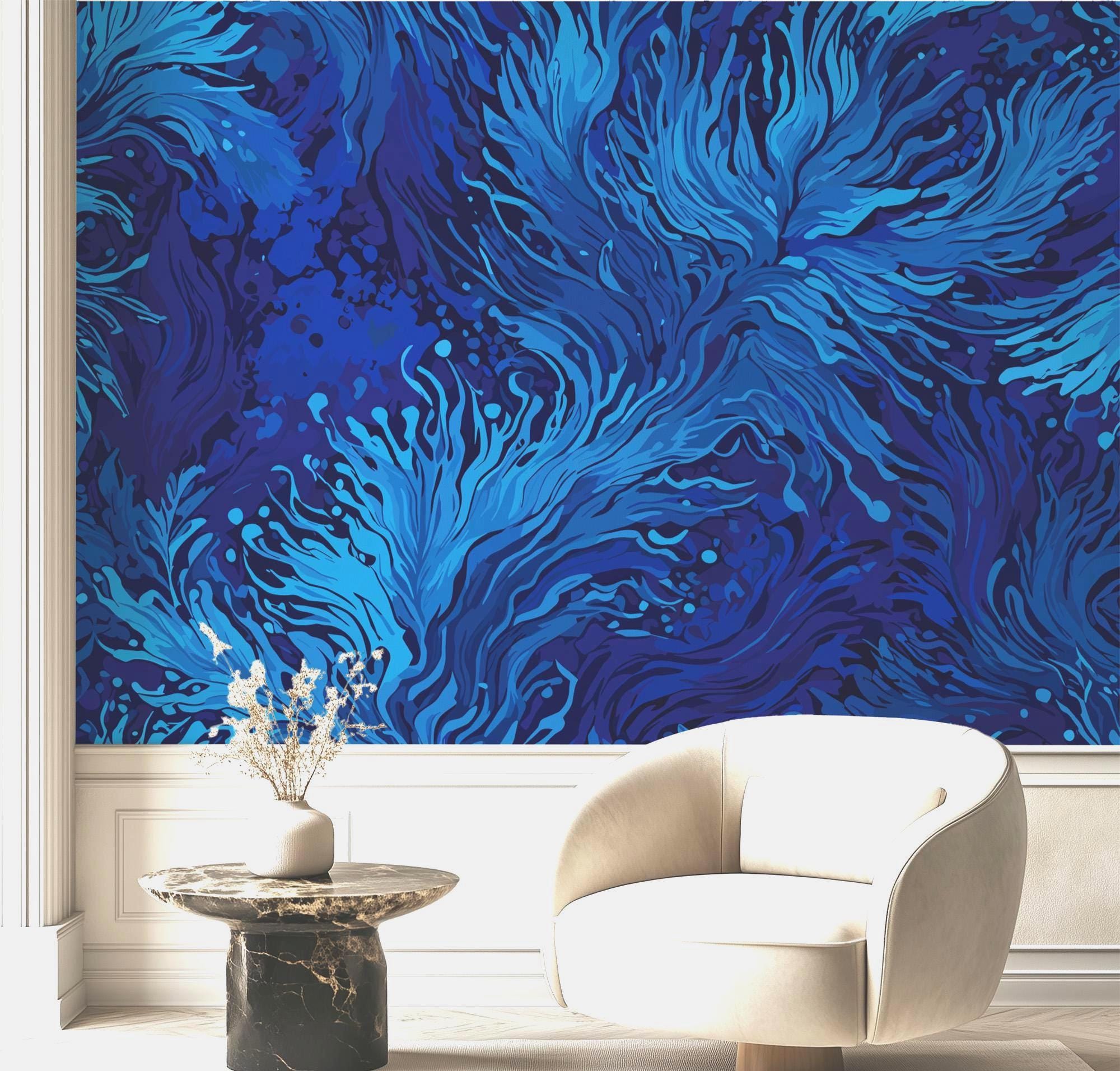Wallpaper Peel and Stick Blue Underwater Modern Abstract Boho Funky ...