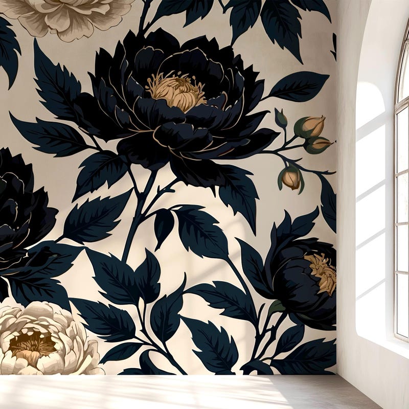 Black and White Floral Wallpaper - Etsy