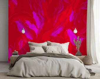 Funky Wallpaper Red and Pink Wallpaper Boho Wallpaper Unique Wallpaper Bold Wallpaper Abstract Wallpaper Modern Wallpaper Wall Mural 340