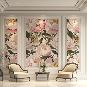 Vintage Floral Wallpaper Luxury Victorian Wallpaper Soft Pink and Cream Floral Wall Mural Elegant Nursery Wallpaper Peel and Stick 436