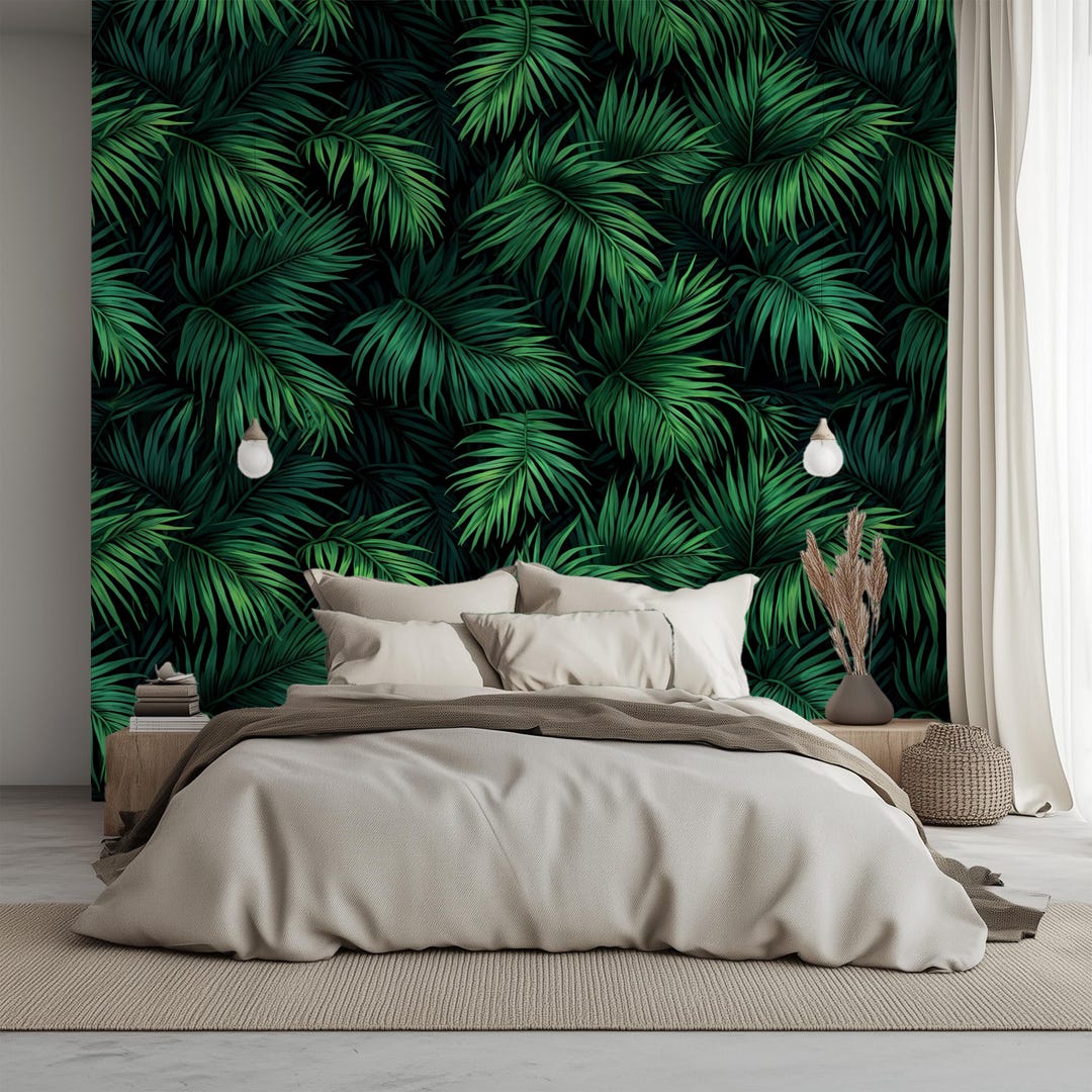 Tropical Green Black Wallpaper Peel and Stick Wallpaper Botanical ...