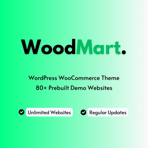 WoodMart theme, Perfect for eCommerce, blogs, portfolios, Ready-to-use Demos, intuitive interface, extensive library of elements