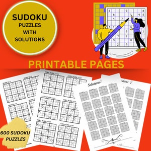 Sudoku book for adults | 600 printable puzzles | Medium, hard, very hard sudoku puzzles | digital download | printable pages | pdf