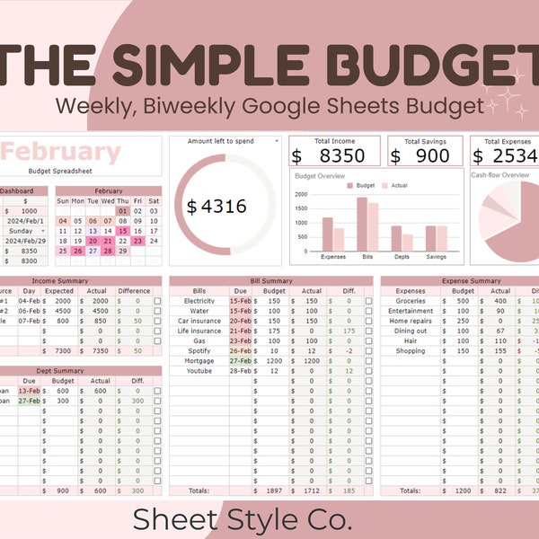 Budget Spreadsheet Google Sheets| Expense Tracker| Bi-Weekly| Monthly Budget| Personal Finance Planner| Weekly Paycheck| Expense tracker
