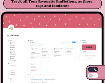 AO3 Notion tracker, Fanfiction Notion template, Notion hub, Fanfiction hub, Notion