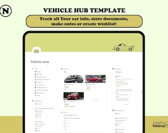 Notion vehicle template, Notion garage hub, Vehicle management, Vehicle organizer, Car planner, Car template, Notion