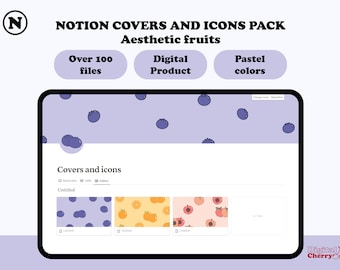 Notion covers and icons pack, Notion covers, notion headers, notion icons, notion dividers, Notion customization pack, aesthetic, fruits
