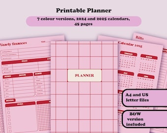 Printable planner templates, Daily planner, Monthly planner, Yearly planner, A4, US letter, instant download